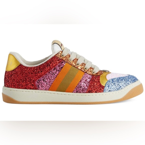 GUCCI Lovelight Screener Glitter Pink Sneakers Size 37 w/ Dust Bags VGUC - Picture 4 of 16